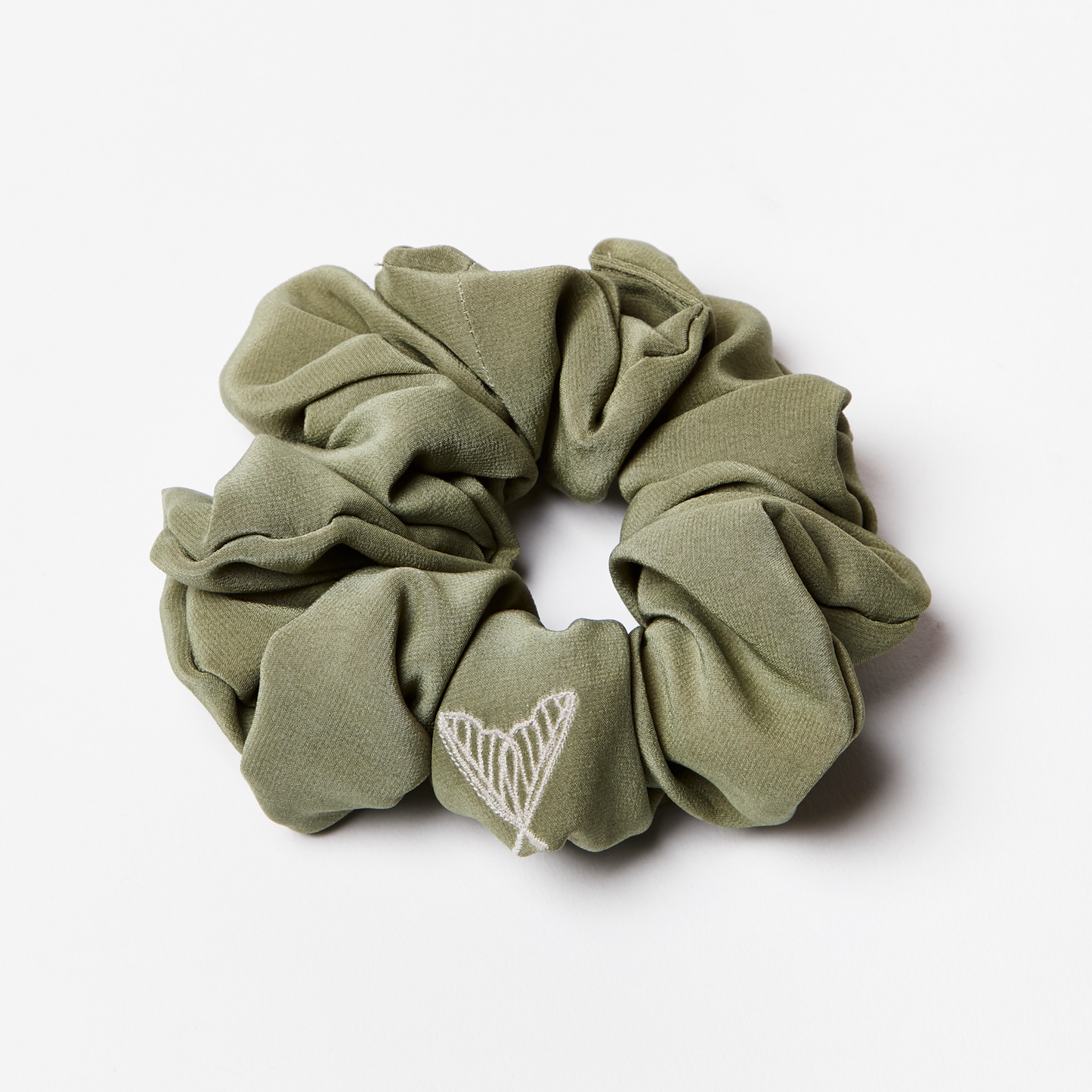 Large silk scrunchie in matte green ethical silk