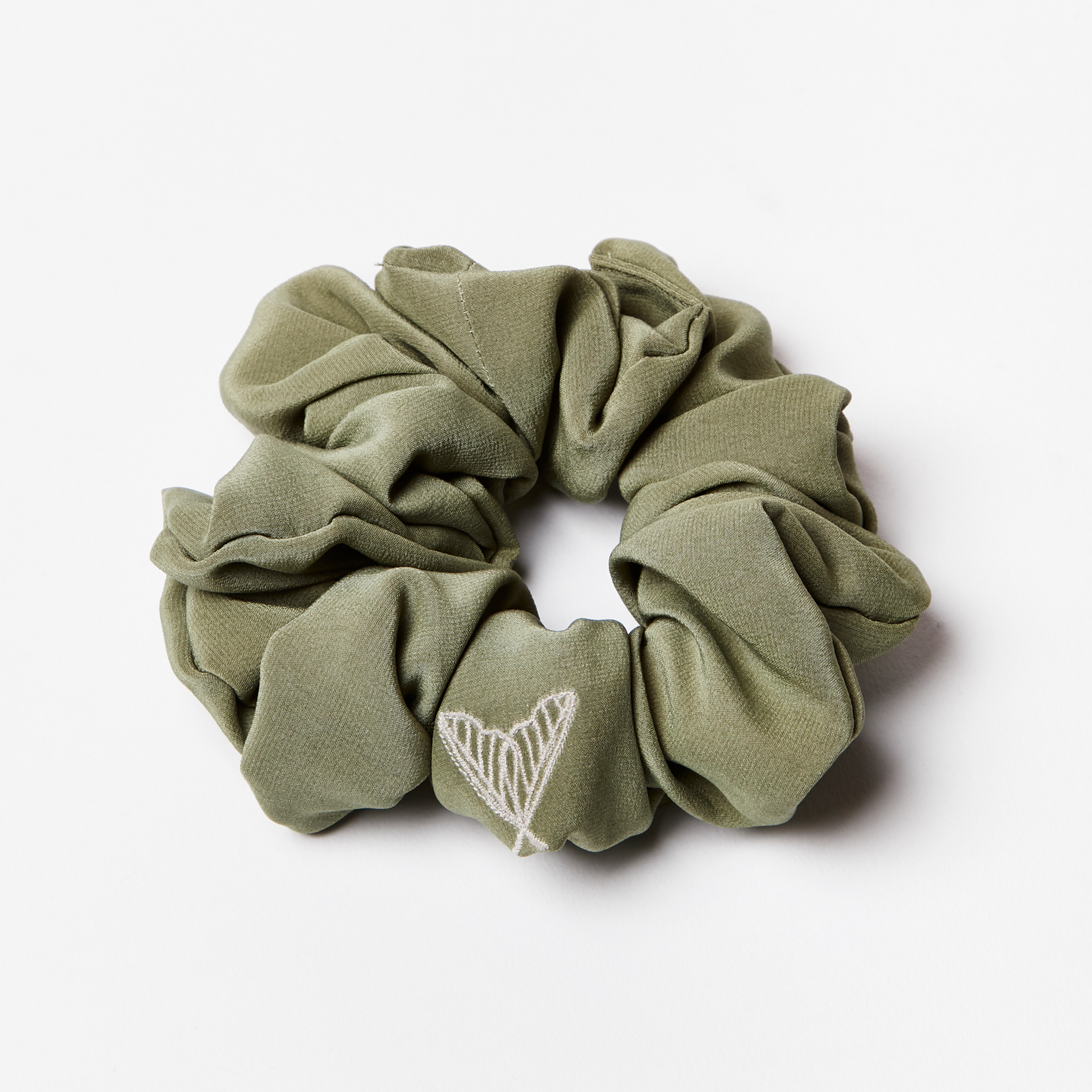 Large silk scrunchie in matte green ethical silk