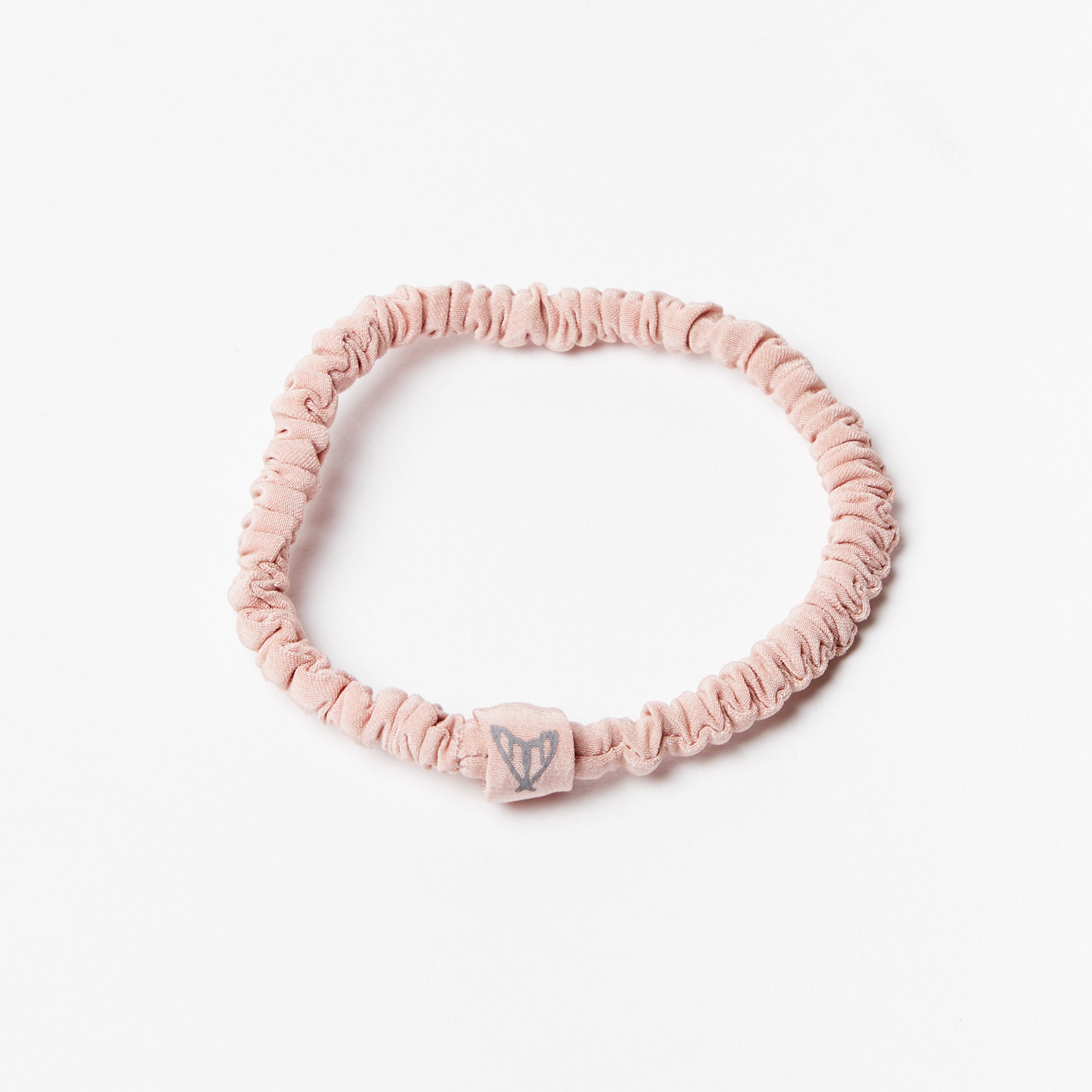 Pink silk scrunchie hair tie in matte pink peace silk with ethical silk moth embroidery