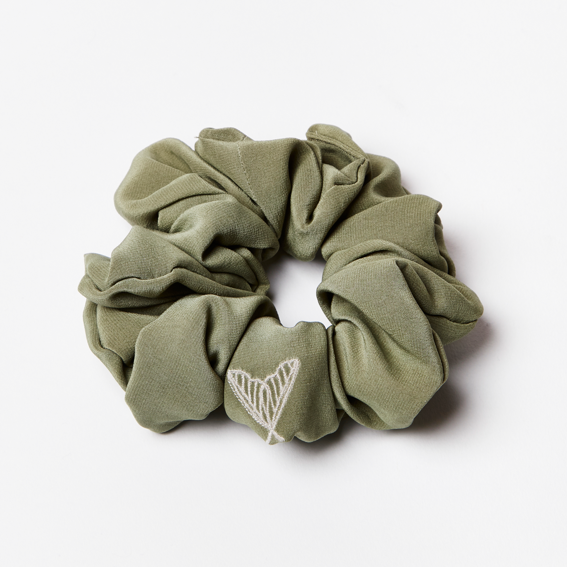 Large silk scrunchie in matte green ethical silk 